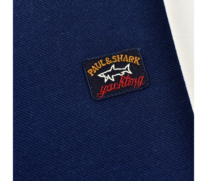 Paul & Shark cotton pique heritage badge long sleeve polo shirt Navy