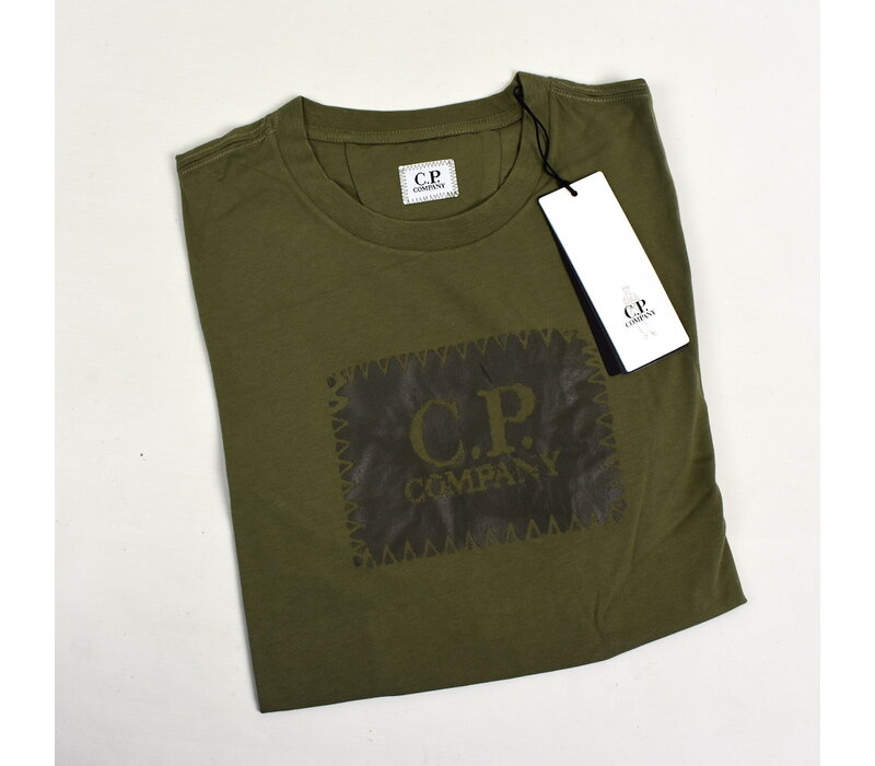 C.P. Company jersey 30/1 label print crew t-shirt Burnt Olive