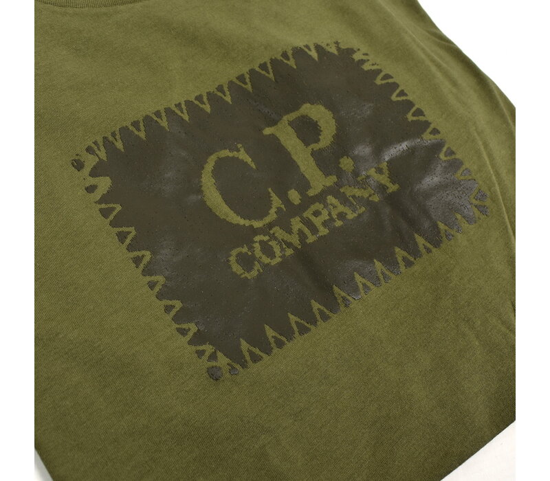 C.P. Company jersey 30/1 label print crew t-shirt Burnt Olive