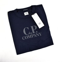 C.P. Company jersey mercerized cotton spellout print crew t-shirt Navy