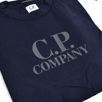 C.P. Company jersey mercerized cotton spellout print crew t-shirt Navy