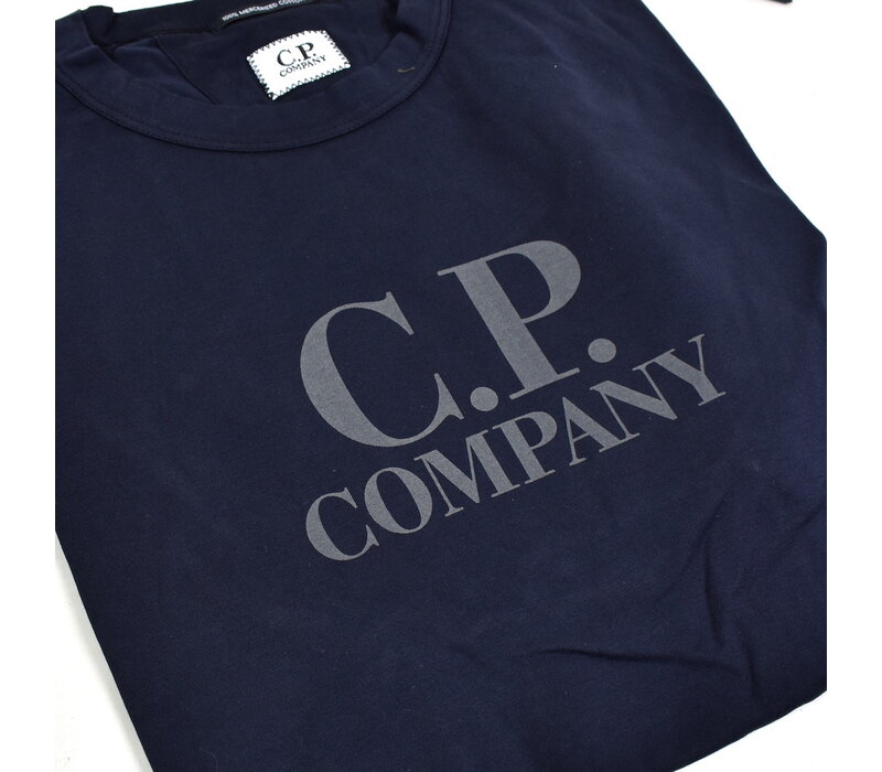 C.P. Company jersey mercerized cotton spellout print crew t-shirt Navy