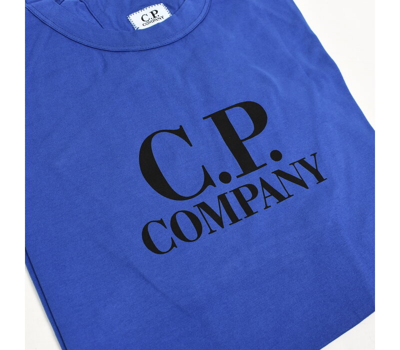 C.P. Company jersey mercerized cotton spellout print crew t-shirt Blue Quartz