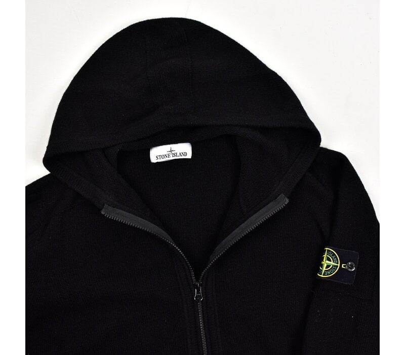 Stone Island black hooded full zip wool knit XL