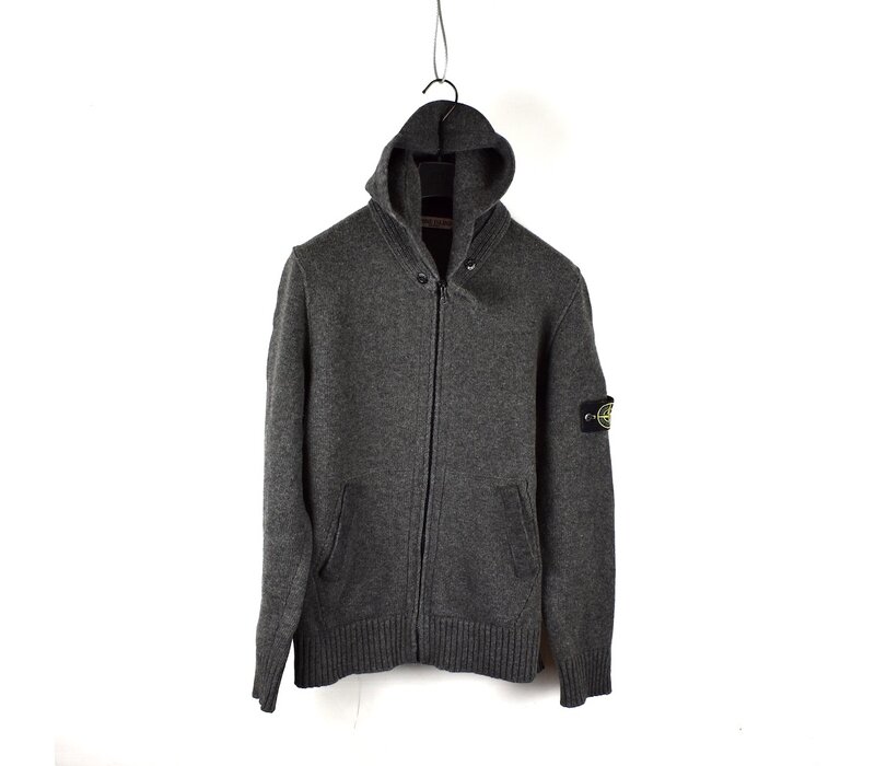 Stone Island grey hooded full zip wool knit XL