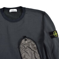 Stone Island grey fleece cotton lamy flock chest pocket crew neck sweatshirt XXL