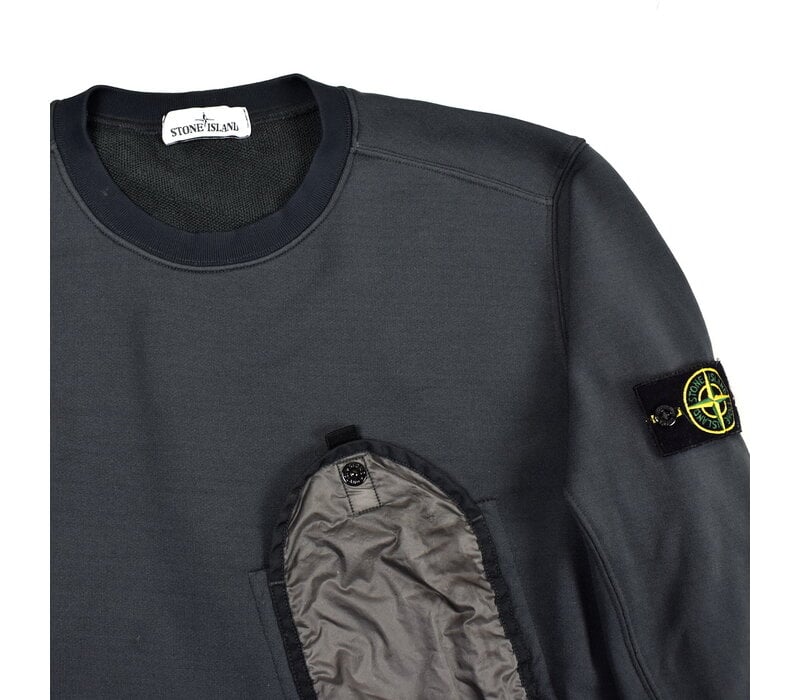 Stone Island grey fleece cotton lamy flock chest pocket crew neck sweatshirt XXL