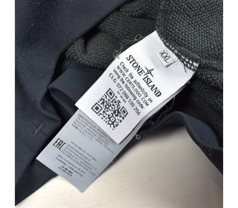 Stone Island grey fleece cotton lamy flock chest pocket crew neck sweatshirt XXL