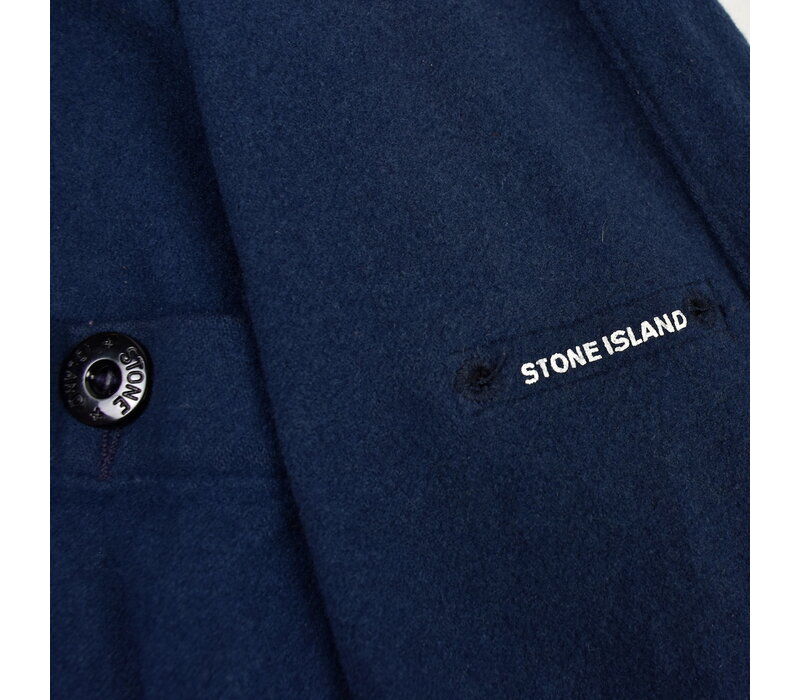 Stone Island blue felted wool spell out logo long sleeve shirt XL