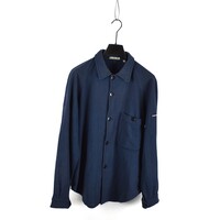 Stone Island blue felted wool spell out logo long sleeve shirt XL