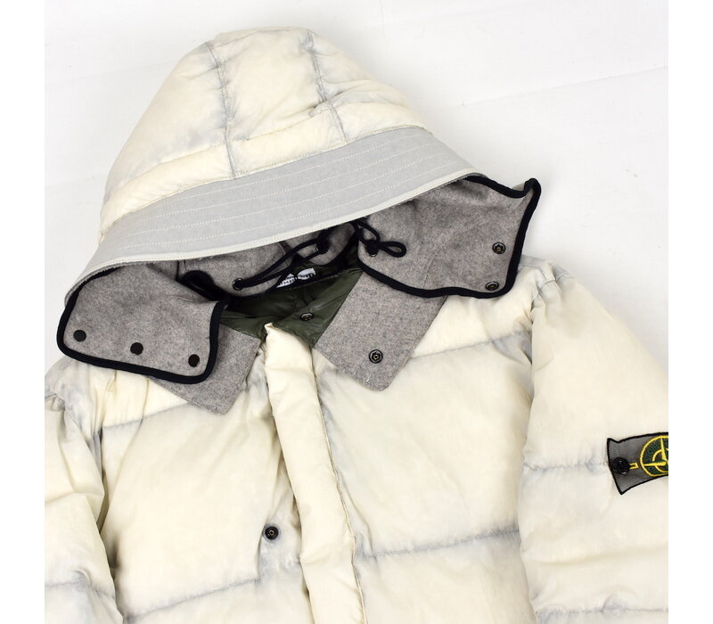 Stone Island white lightweight opaque nylon tela down fishtail parka L