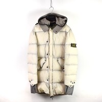 Stone Island white lightweight opaque nylon tela down fishtail parka L