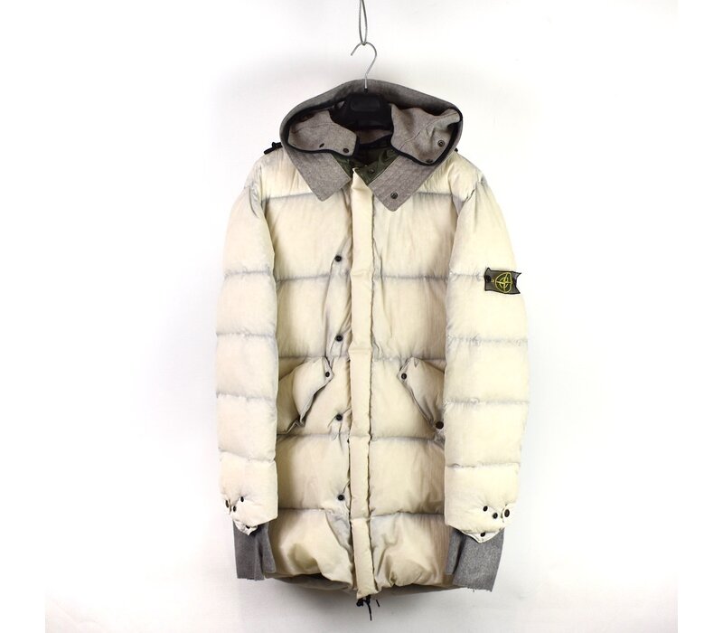 Stone Island white lightweight opaque nylon tela down fishtail parka L