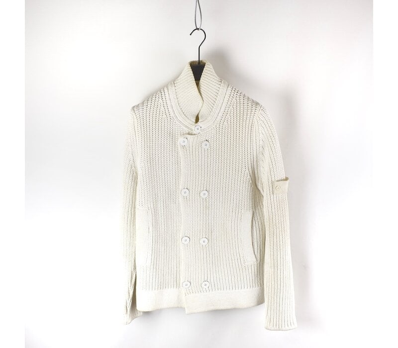 Stone Island white double breasted cotton ghost knit L