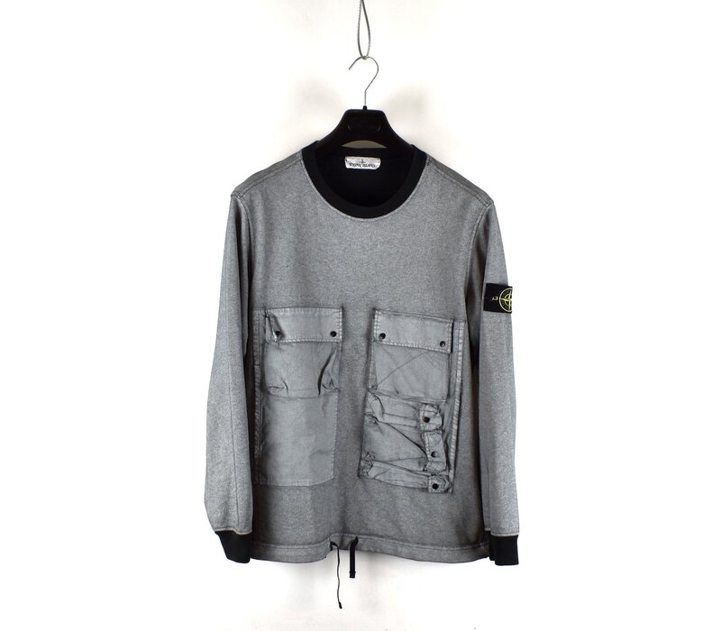 Stone Island grey tela placcata crew neck multi pocket sweatshirt M