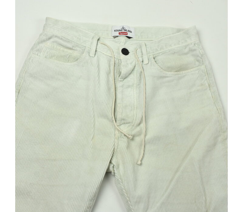 Stone Island X Supreme white cotton corduroy 500 frost pants 30