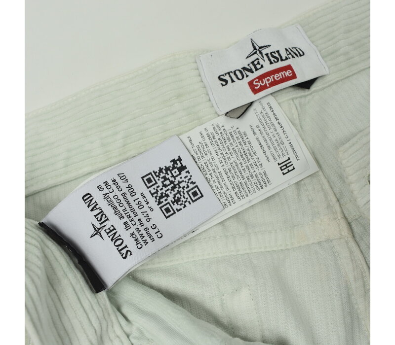 Stone Island X Supreme white cotton corduroy 500 frost pants 30