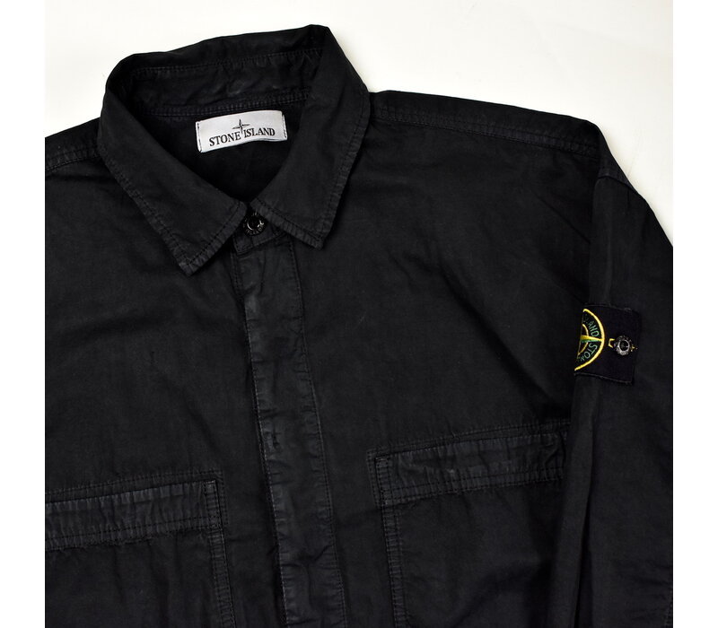 Stone Island black organic cotton brushed canvas overshirt M