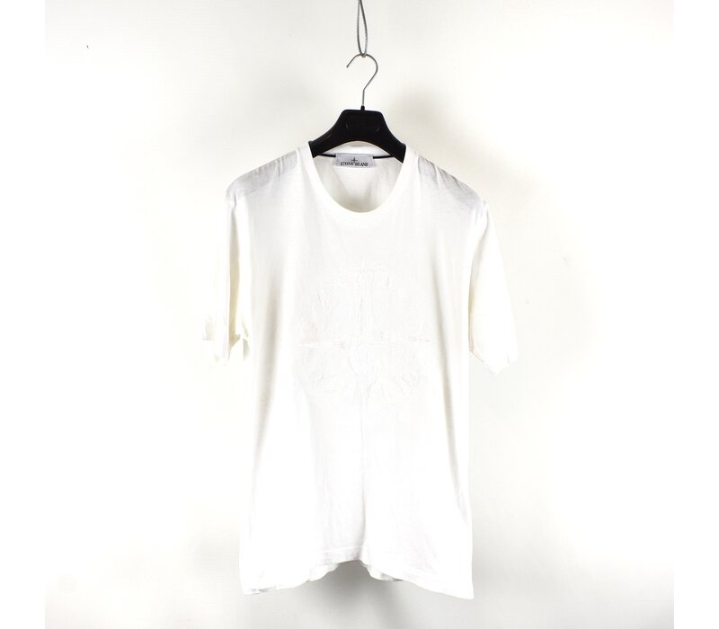 Stone Island white garment dyed compass embroidery logo t-shirt M
