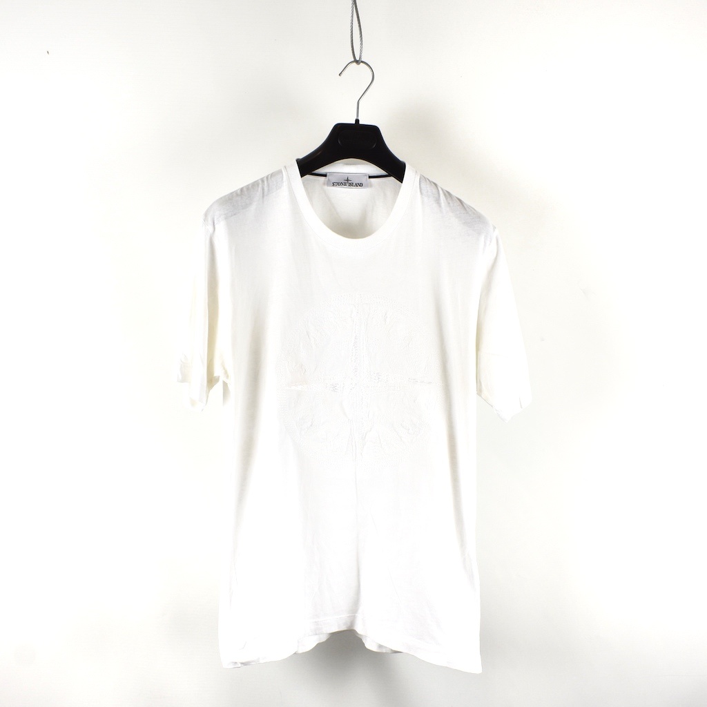 Stone Island white garment dyed compass embroidery logo t