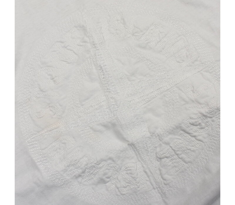Stone Island white garment dyed compass embroidery logo t-shirt M