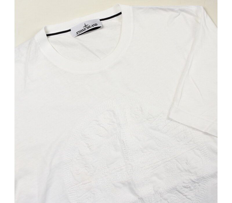 Stone Island white garment dyed compass embroidery logo t-shirt M