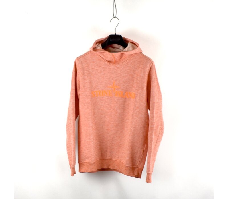 Stone Island peach spell out embroidered logo hooded sweatshirt M
