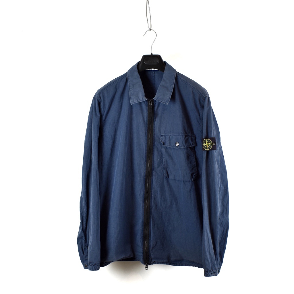 Stone Island navy garment dyed zip pocket cotton overshirt Stone Island navy garment dyed zip pocket cotton overshirt
