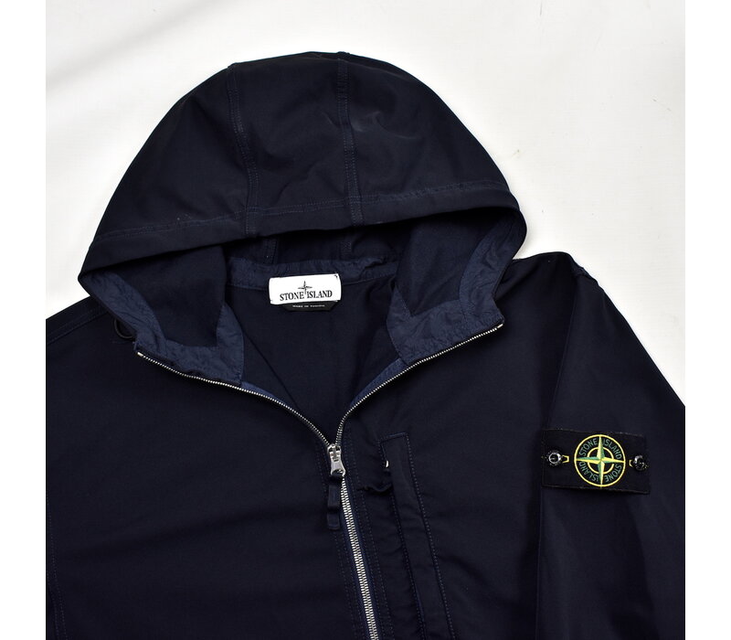 Stone Island navy recycled nylon soft shell hooded jacket XXL