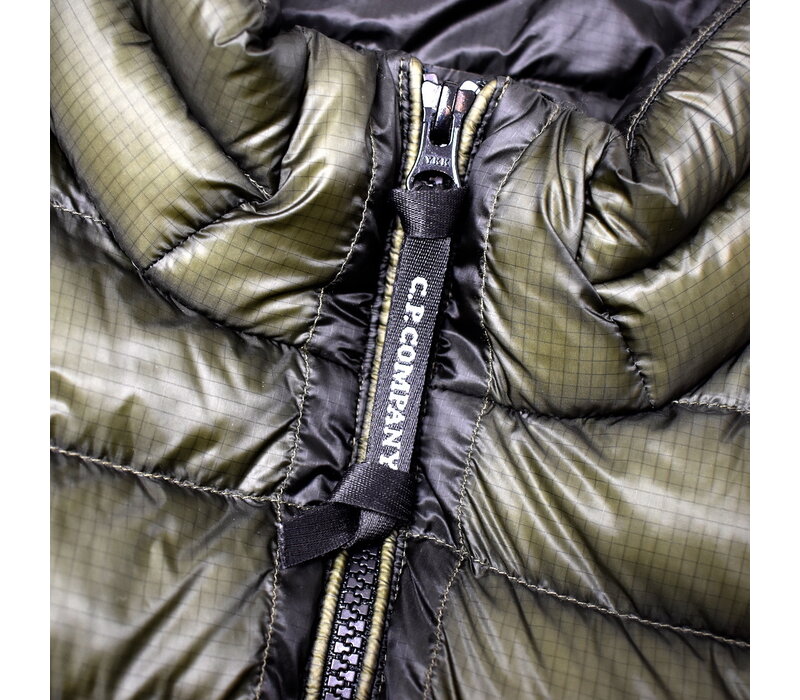 C.P. Company green dd shell nylon down lens detail jacket 54