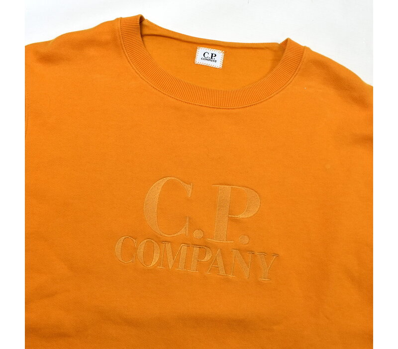 C.P. Company orange garment dyed embroidered spell out logo crew sweatshirt XL