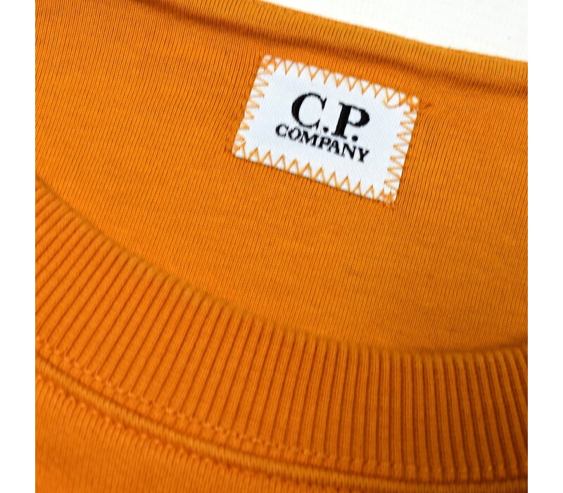 C.P. Company orange garment dyed embroidered spell out logo crew sweatshirt XL