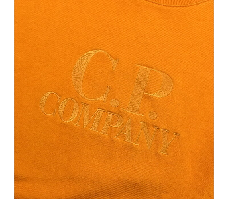C.P. Company orange garment dyed embroidered spell out logo crew sweatshirt XL