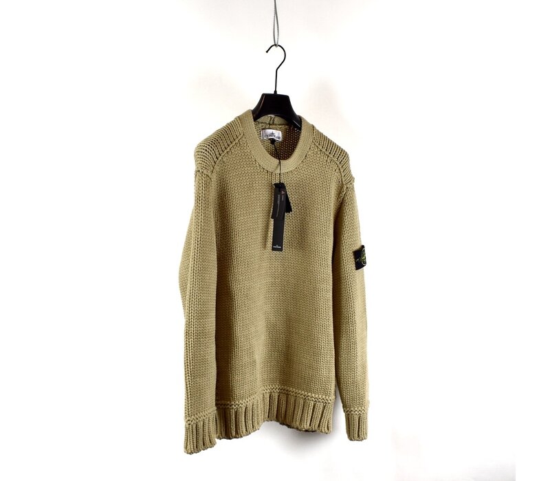 Stone Island light brown chain stitch viscose nylon with handmade effect crew neck knit XL