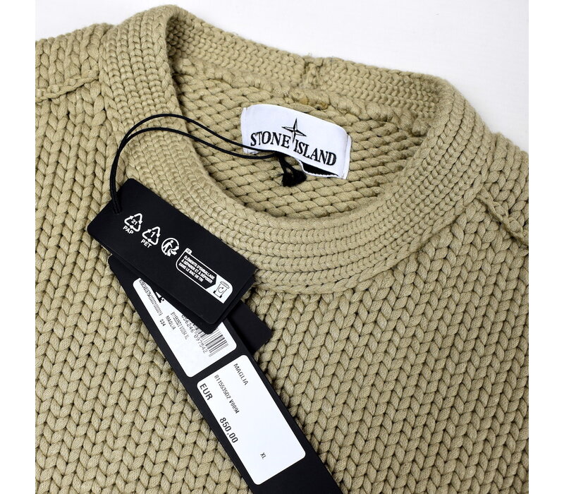 Stone Island light brown chain stitch viscose nylon with handmade effect crew neck knit XL