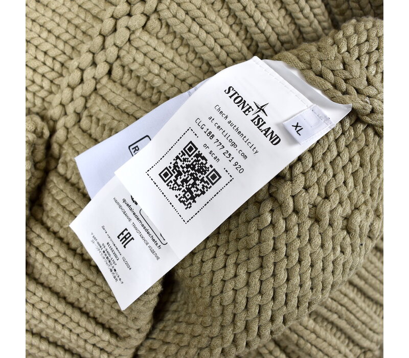 Stone Island light brown chain stitch viscose nylon with handmade effect crew neck knit XL