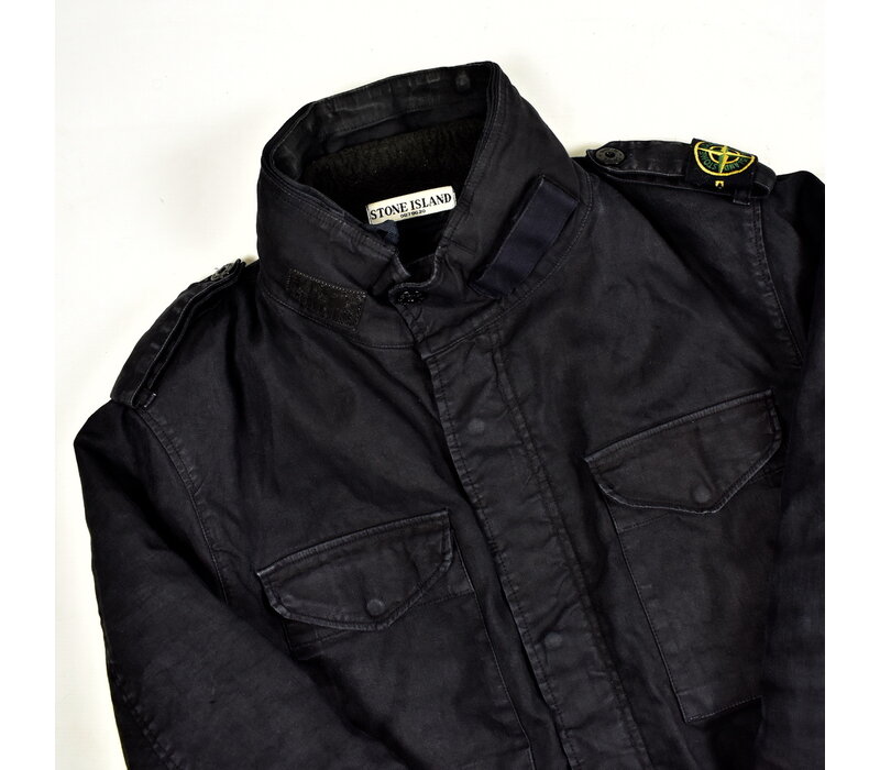 Stone Island black linoflax shoulder badge detachable liner field jacket L