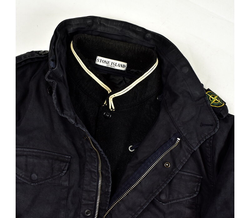 Stone Island black linoflax shoulder badge detachable liner field jacket L