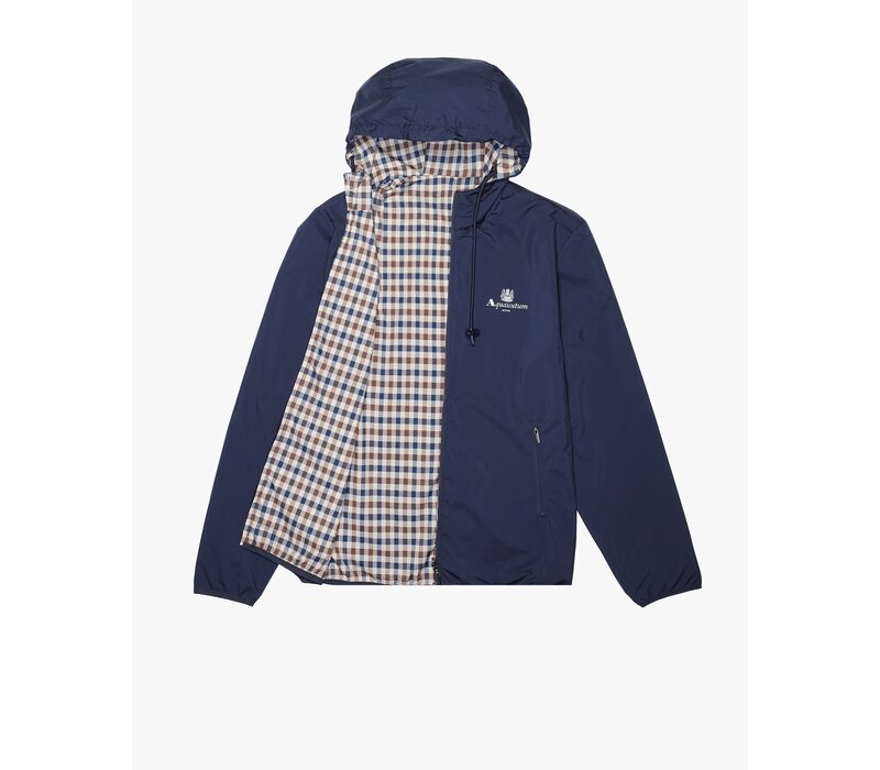Aquascutum hooded reversible club check sailor jacket Navy