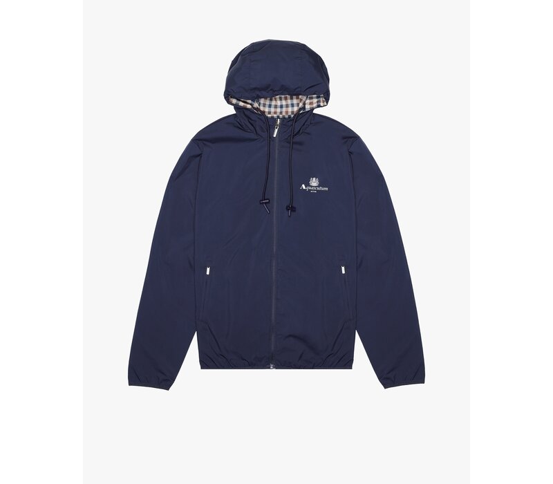 Aquascutum hooded reversible club check sailor jacket Navy