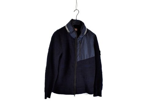 Stone Island Stone Island navy black distressed pattern full zip wool knit L