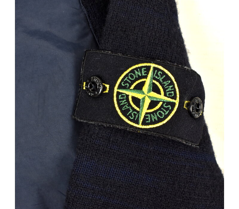 Stone Island navy black distressed pattern full zip wool knit L