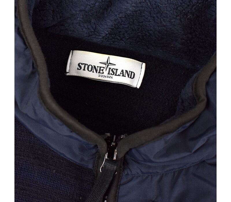 Stone Island navy black distressed pattern full zip wool knit L