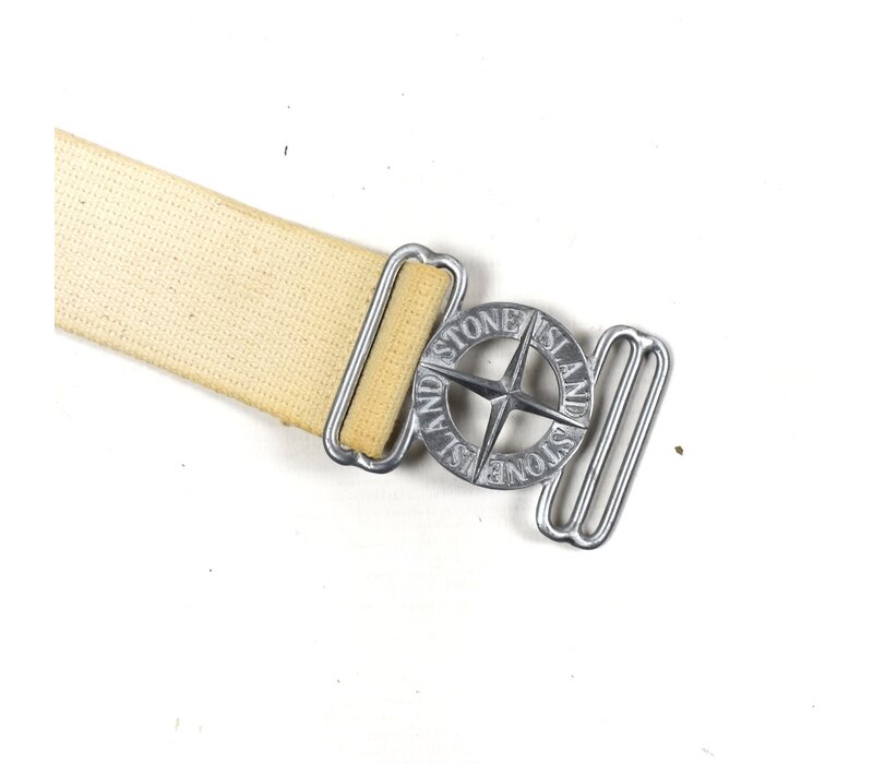 Stone Island cream canvas belt with embossed compass buckle 95cm