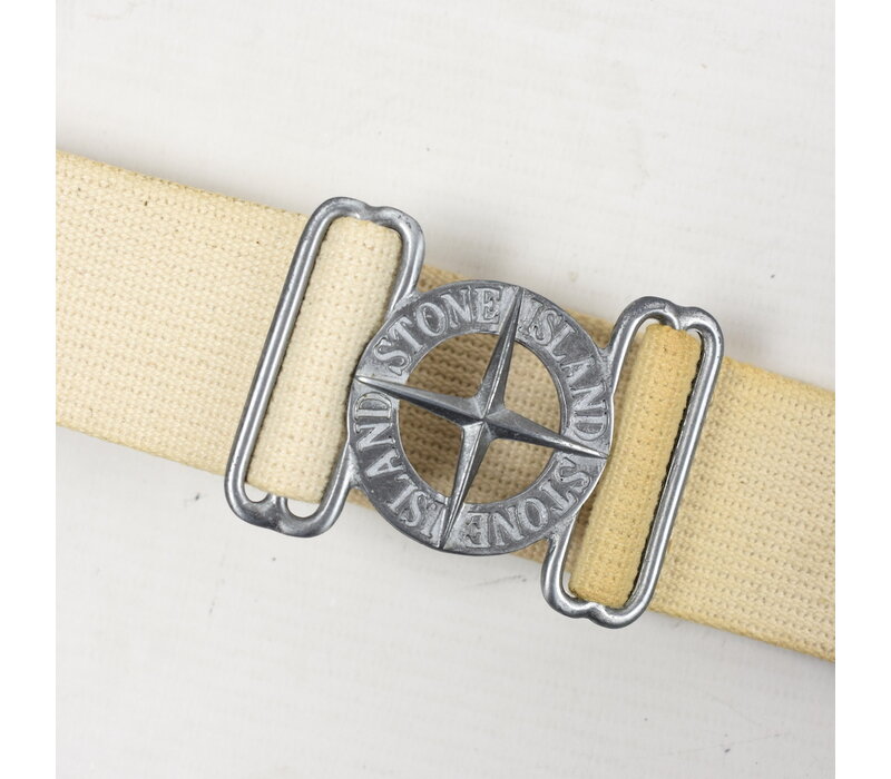 Stone Island cream canvas belt with embossed compass buckle 95cm