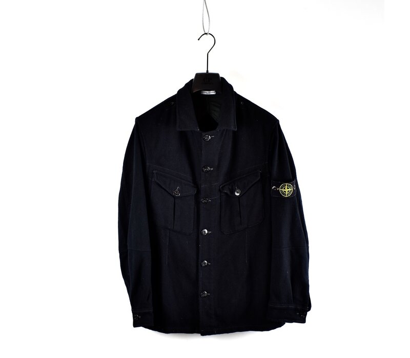 Stone Island black lana nylon long sleeve overshirt L