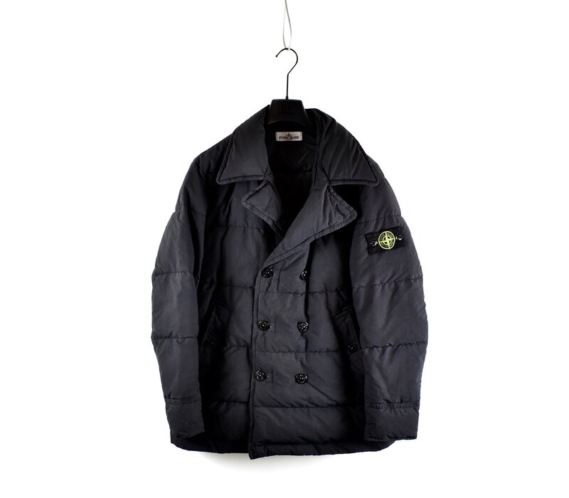 Stone Island black cotton nylon ripstop down double breasted jacket XL