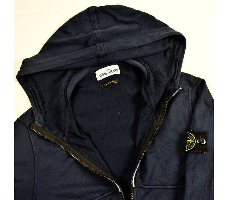 Stone Island navy cotton fleece full zip hooded sweatshirt XL