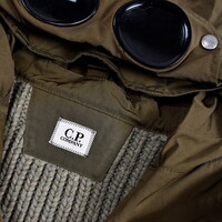 C.P. Company grey heavy knit wool goggle hood full zip cardigan 50