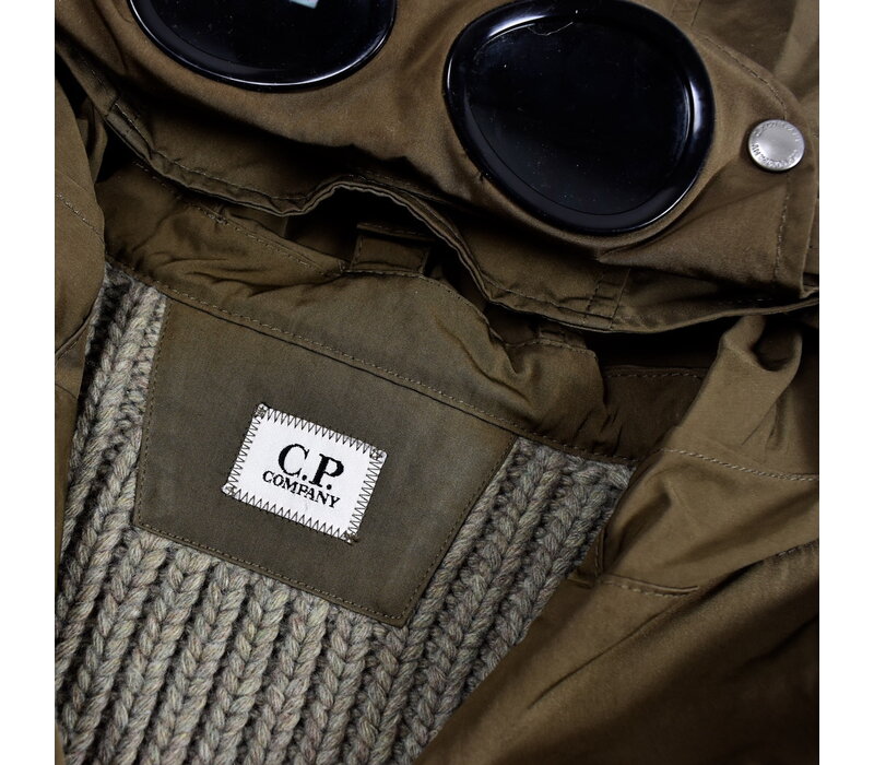 C.P. Company grey heavy knit wool goggle hood full zip cardigan 50